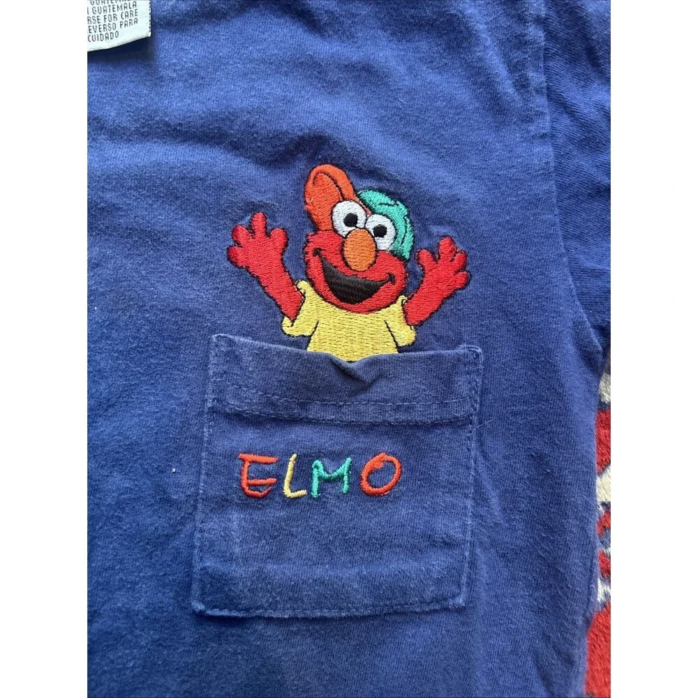 Vintage Sesame Street ELMO Baseball Hat Navy tshirt w/pocket 3 Toddler 3T